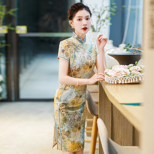 真丝旗袍桑蚕丝高端品质长款复古旗袍WXG-D347 商品图3