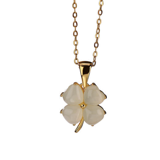 S925纯银镀金和田碧玉，时尚幸运四叶吊坠套链CW-DZ05045 商品图4