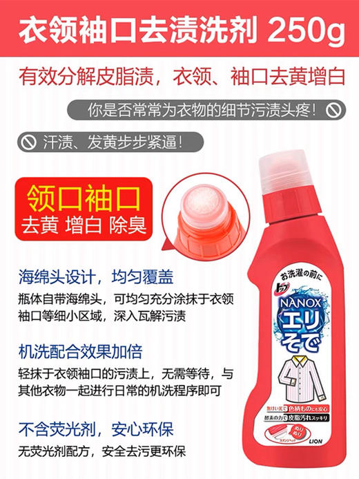 LION  狮王TOP高效洁白衣领净 去污剂洗领口袖口250ml 商品图2