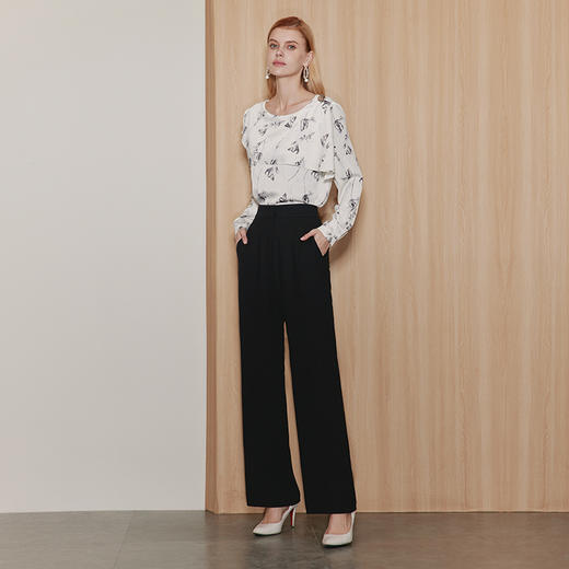 EITIE爱特爱复古围脖领水墨印花直筒雪纺衫上衣显瘦通勤秋新款C2313202 商品图3