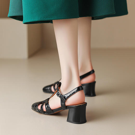 西村名物2023年夏季新款低粗跟包头小香风法式晚风空鞋D23AH10071 商品图12