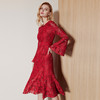 EITIE爱特爱精致优雅法式蕾丝鱼尾收腰喇叭袖红色连衣裙秋新款C2307240 商品缩略图1