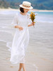 HM-S387夏季新款 白色苎麻连衣裙文艺绣花蕾丝花边灯笼袖显瘦大摆裙 商品缩略图4