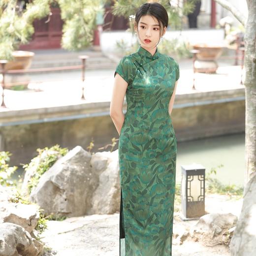温婉优雅淑女范真开墨绿色旗袍2023年春夏新款改良年轻款YG-2247 商品图2