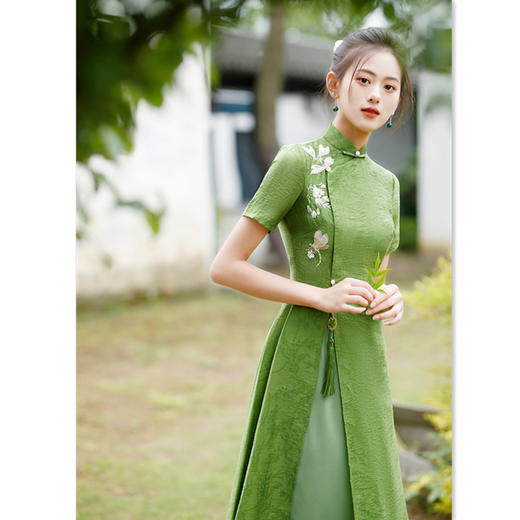夏新款改良新中式长款绣花奥黛旗袍裙GX782028 商品图0