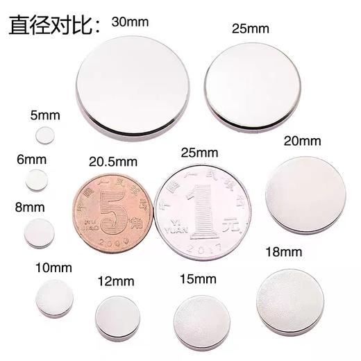 磁铁超强圆形吸铁石强力磁钢高强磁铁钕铁硼薄磁石小强磁贴片1个 商品图0
