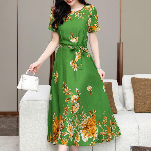 棉麻连衣裙夏天薄款大码女装甜美气质碎花棉绸长裙子HS-1818 商品图4