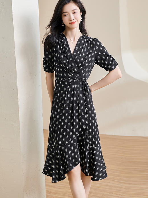 剩S/M 米思阳2025夏季新款度假风飘逸鱼尾修身裙碎花绑带不规则长裙1473 商品图2