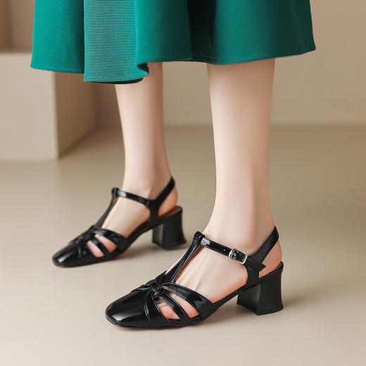 西村名物2023年夏季新款低粗跟包头小香风法式晚风空鞋D23AH10071 商品图4