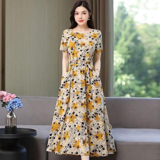 棉麻连衣裙夏天薄款大码女装甜美气质碎花棉绸长裙子HS-1818 商品图0