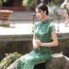 温婉优雅淑女范真开墨绿色旗袍2023年春夏新款改良年轻款YG-2247 商品缩略图3