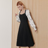 EITIE爱特爱灯笼袖拼接法式方领印花收腰显瘦黑色连衣裙秋新款C2307230 商品缩略图2