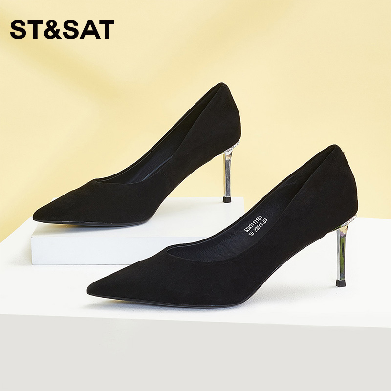 星期六优雅单鞋休闲细跟尖头牛皮高跟鞋SS33111161