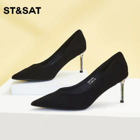 星期六优雅单鞋休闲细跟尖头牛皮高跟鞋SS33111161