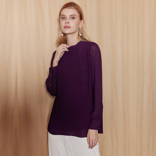 EITIE爱特爱通勤高级感飘带宽松直筒气质衫上衣秋季新款C2313216 商品图4