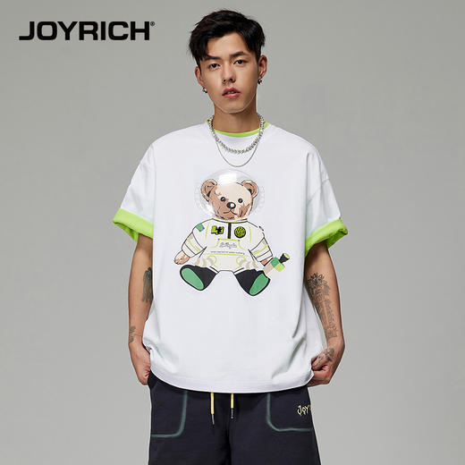 JOYRICH官方早春男女情侣款科技感宇航员富乐熊潮流休闲短袖T恤 商品图3