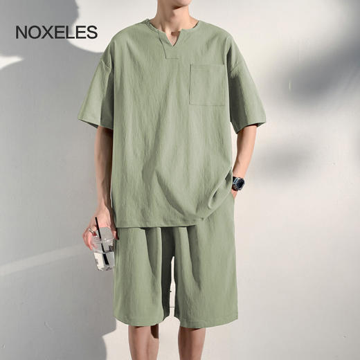 NOXELES夏季男士休闲冰丝套装（自营） | 凉感科技纤维，穿在身上比裸奔更凉快（军绿色L和XL下单10天内发货） 商品图2