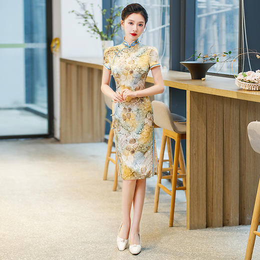 真丝旗袍桑蚕丝高端品质长款复古旗袍WXG-D347 商品图2