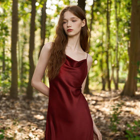 Solo seta丝绸睡裙女长款桑蚕丝荡领吊带裙轻奢高级外穿秋冬