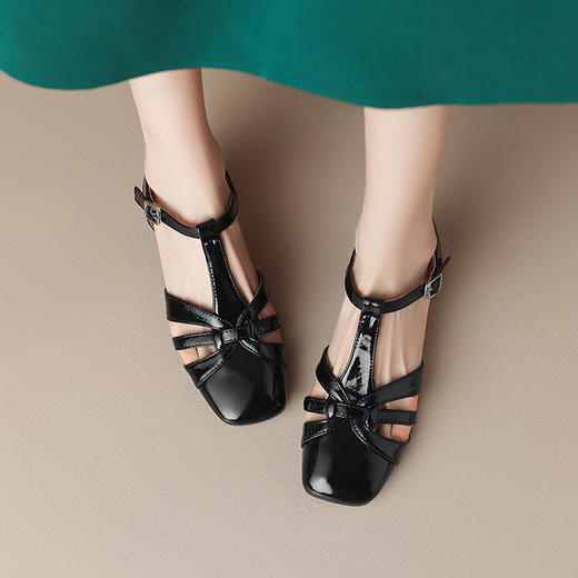 西村名物2023年夏季新款低粗跟包头小香风法式晚风空鞋D23AH10071 商品图5