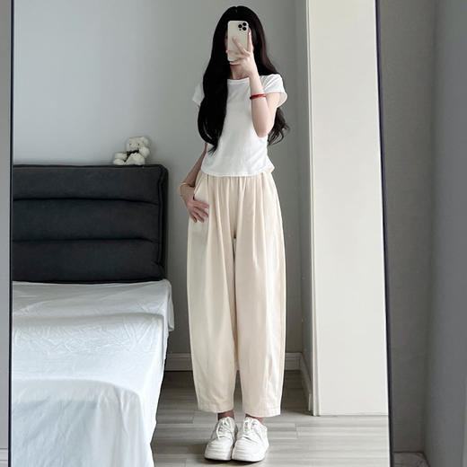 新款工装泡泡裤女夏季高腰小个子休闲裤宽松哈伦裤九分老爹水洗萝卜裤，穿上后就像回到自由的青春时光。突显青春与激情，展现知性与魅力，内外兼修，是你不可多得的选择！ 商品图2