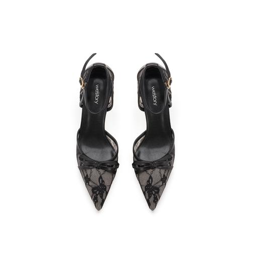 westory女鞋2023夏季新款尖头高跟细跟包头一字带后空鞋56331 商品图2