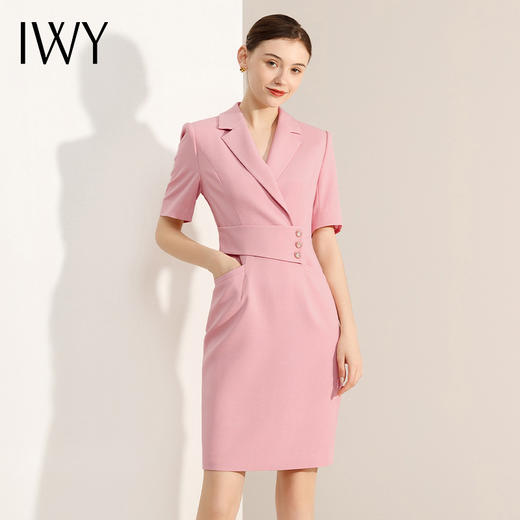 IWY/女神范简约粉色职业装连衣裙夏女装设计感知性优雅通勤包臀裙23Q263 商品图2