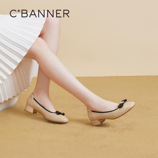 千百度羊皮单鞋女秋季小香风晚晚鞋中跟仙女风温柔鞋浅口气质A23411812 商品图4