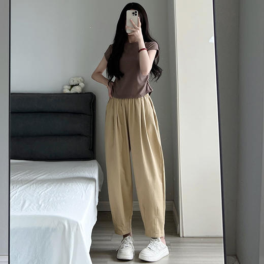 新款工装泡泡裤女夏季高腰小个子休闲裤宽松哈伦裤九分老爹水洗萝卜裤，穿上后就像回到自由的青春时光。突显青春与激情，展现知性与魅力，内外兼修，是你不可多得的选择！ 商品图1