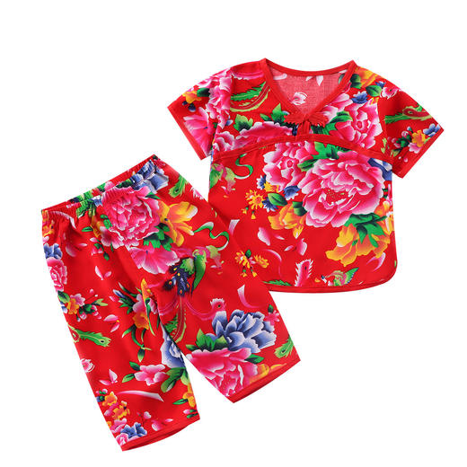 【网红宝宝东北大花短袖套装】夏季儿童绵绸家居服七分裤男女童睡衣薄 商品图4