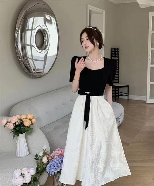 B6403        高端气质拼接修身显瘦方领假两件连衣裙（特价不退换） 商品图1