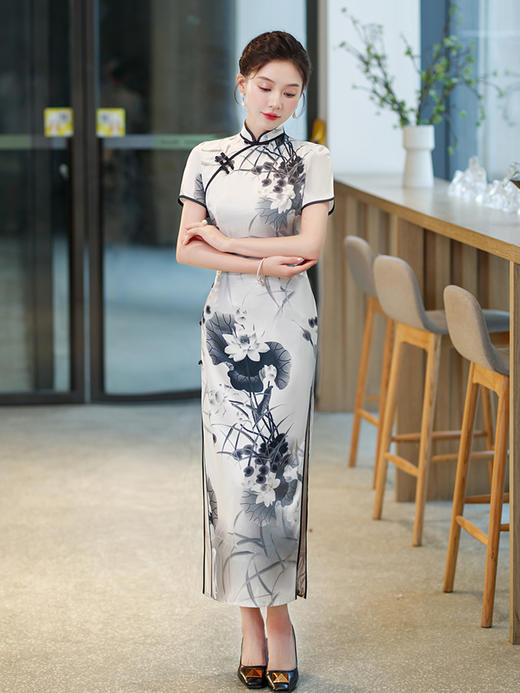 夏季新款，改良民会水墨荷花旗袍连衣裙GX298883 商品图2