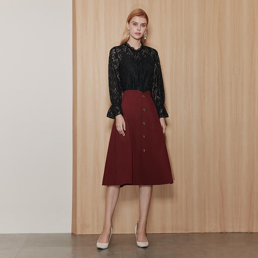 EITIE爱特爱宫廷风立领黑色蕾丝两件套直筒显瘦通勤上衣秋新款C13206 商品图3