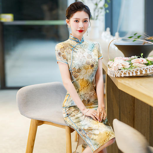 真丝旗袍桑蚕丝高端品质长款复古旗袍WXG-D347 商品图0