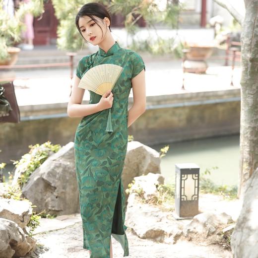 温婉优雅淑女范真开墨绿色旗袍2023年春夏新款改良年轻款YG-2247 商品图1