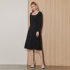 EITIE爱特爱气质复古法式方领钉珠收腰显瘦黑色连衣裙秋季新款C2307228 商品缩略图3