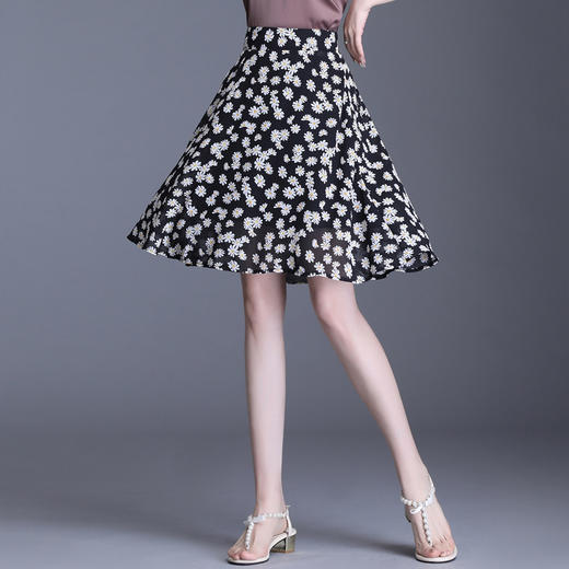 薄款中长伞裙，黑色双层雪纺半身裙MYX-9733 商品图1