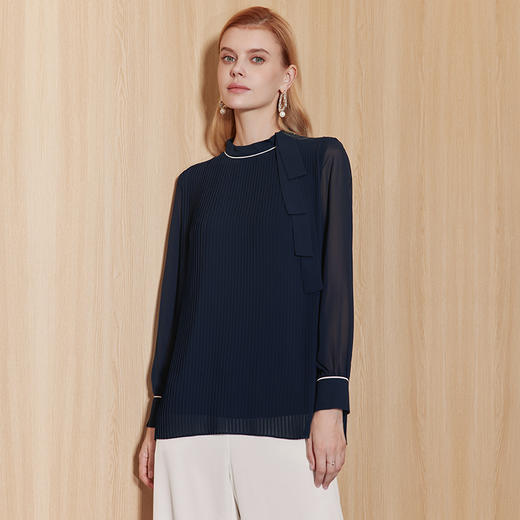 EITIE爱特爱通勤高级感飘带宽松直筒气质衫上衣秋季新款C2313216 商品图9