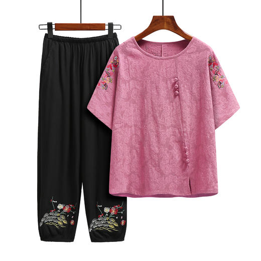 黛唯梵【上新！夏季女老年人套装】棉麻面料柔软舒适，多款颜色可选，轻松搭配，为您的夏日带来舒适感受。 商品图0