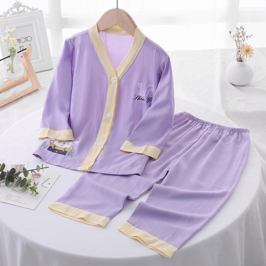【母婴用品】夏季儿童开衫纯色拼色印花绵绸家居服套装 商品图1