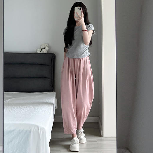 新款工装泡泡裤女夏季高腰小个子休闲裤宽松哈伦裤九分老爹水洗萝卜裤，穿上后就像回到自由的青春时光。突显青春与激情，展现知性与魅力，内外兼修，是你不可多得的选择！ 商品图3