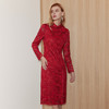 EITIE爱特爱复古中式立领盘扣改良旗袍红色蕾丝连衣裙秋季新款C07202 商品缩略图2