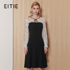 EITIE爱特爱法式蕾丝拼接假两件系带抹胸收腰黑色连衣裙秋新款C2307226 商品缩略图0