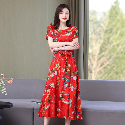 棉麻连衣裙夏天薄款大码女装甜美气质碎花棉绸长裙子HS-1818 商品图7