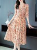WWM-69401夏装69401粉色碎花桑蚕丝连衣裙V领高腰显瘦真丝长裙大摆 商品缩略图2