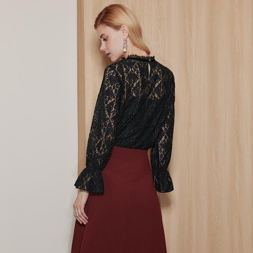 EITIE爱特爱宫廷风立领黑色蕾丝两件套直筒显瘦通勤上衣秋新款C13206 商品图4