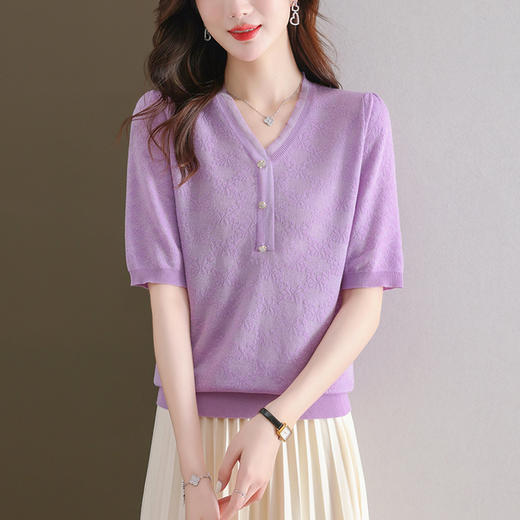 年轻妈妈夏装含桑蚕丝薄款针织衫蕾丝上衣CC-23073 商品图1