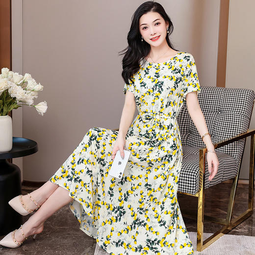 棉麻连衣裙夏天薄款大码女装甜美气质碎花棉绸长裙子HS-1818 商品图3