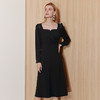 EITIE爱特爱气质复古法式方领钉珠收腰显瘦黑色连衣裙秋季新款C2307228 商品缩略图1