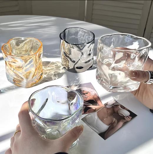 ins风不规则玻璃杯    威士忌酒杯小众高级感家用水杯咖啡牛奶扭扭杯折纸杯子女3.181 商品图4
